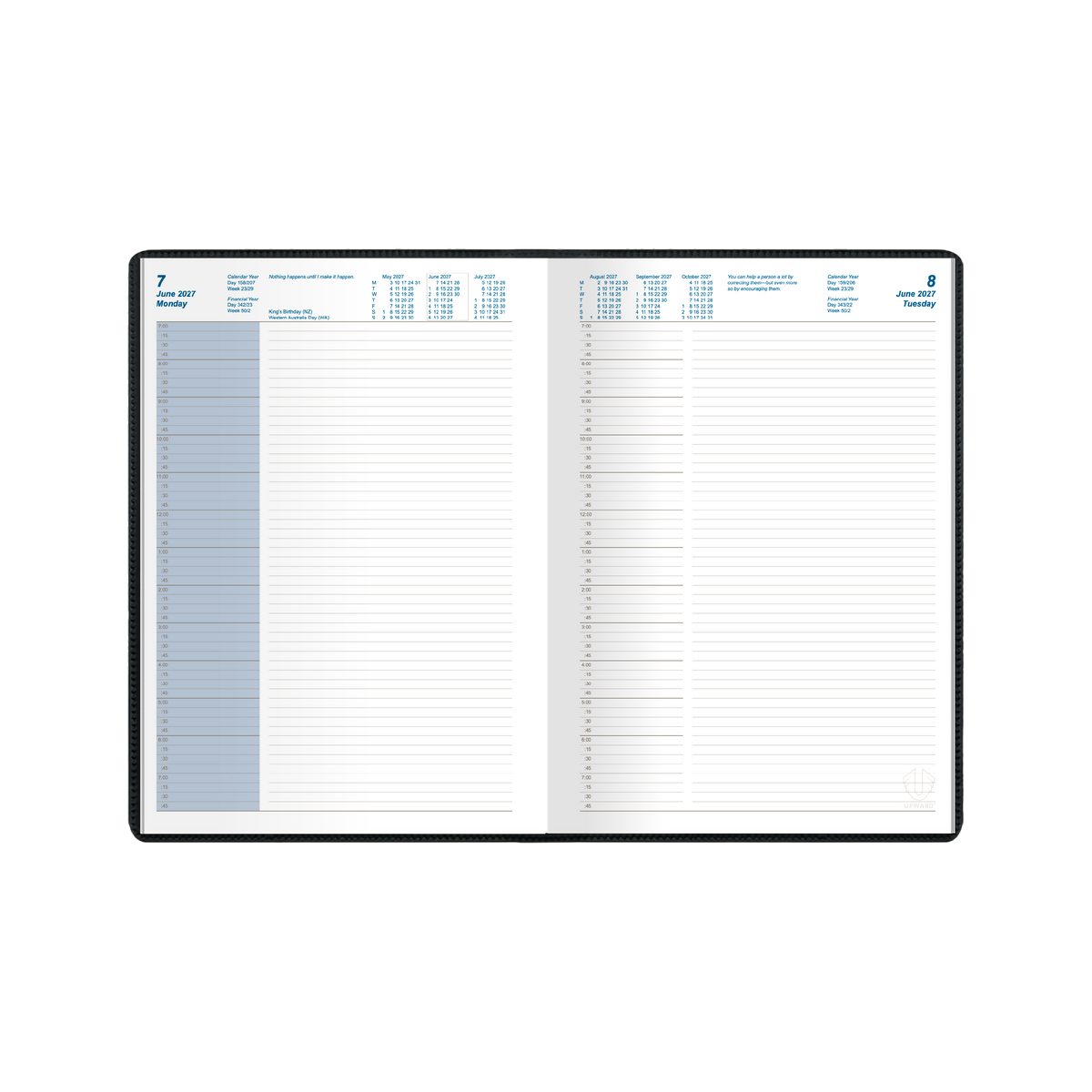 2027 Calendar Year Diary/Planner - 12 Month B5 Day to Page Diary - Case Bound - Upward Standard Range