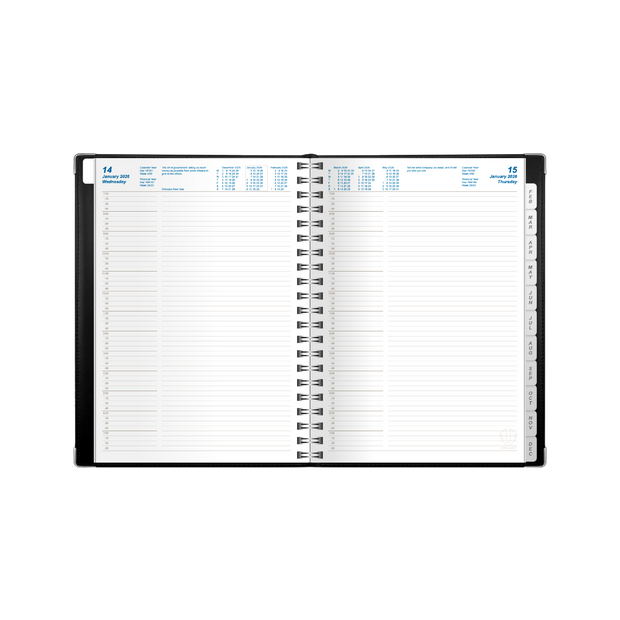 Upward - Deluxe 8242, 12 Month 2026 Calendar Year Planner, Day to Page Diary, B5 Wiro Bound
