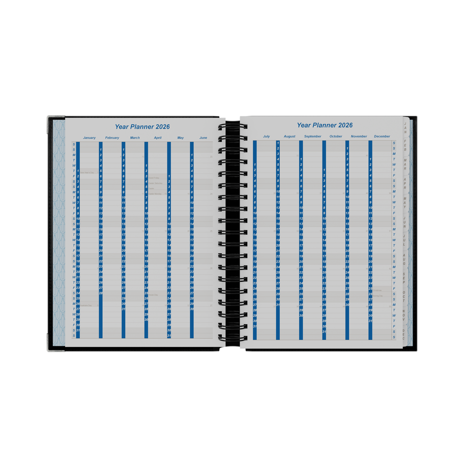 Upward - Deluxe 8242, 12 Month 2026 Calendar Year Planner, Day to Page Diary, B5 Wiro Bound