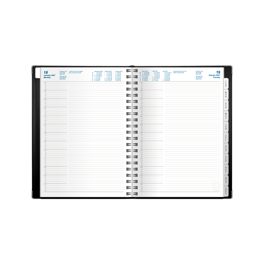 2027 Calendar Year Diary/Planner - 12 Month B5 Day to Page Diary - Wiro Bound - Upward Deluxe Range