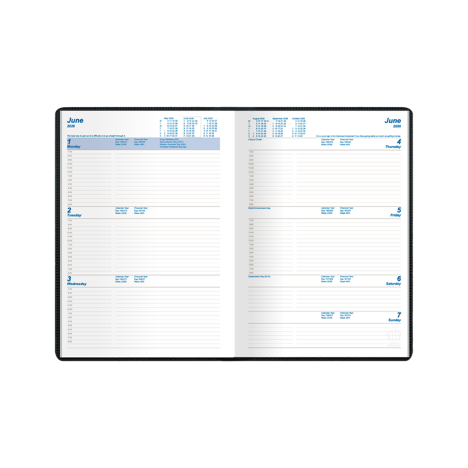 Upward - Standard 8421, 12 Month 2026 Calendar Year Planner, Week to View Diary, B5 Case Bound