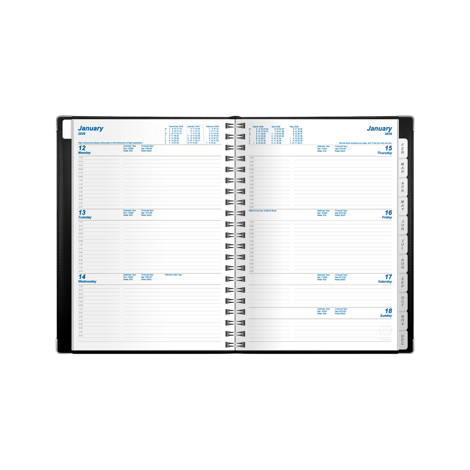 Upward - Deluxe 8442, 12 Month 2026 Calendar Year Planner, Week to View Diary, B5 Wiro Bound