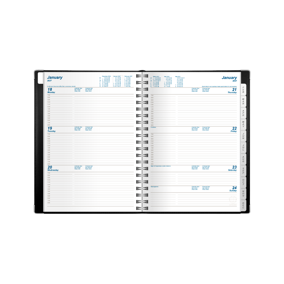 2027 Calendar Year Diary/Planner - 12 Month B5 Week to View Diary - Wiro Bound - Upward Deluxe Range