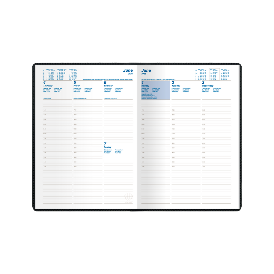 Upward - Standard 8521, 12 Month 2026 Calendar Year Planner, Vertical Week to View Diary, B5 Case Bound