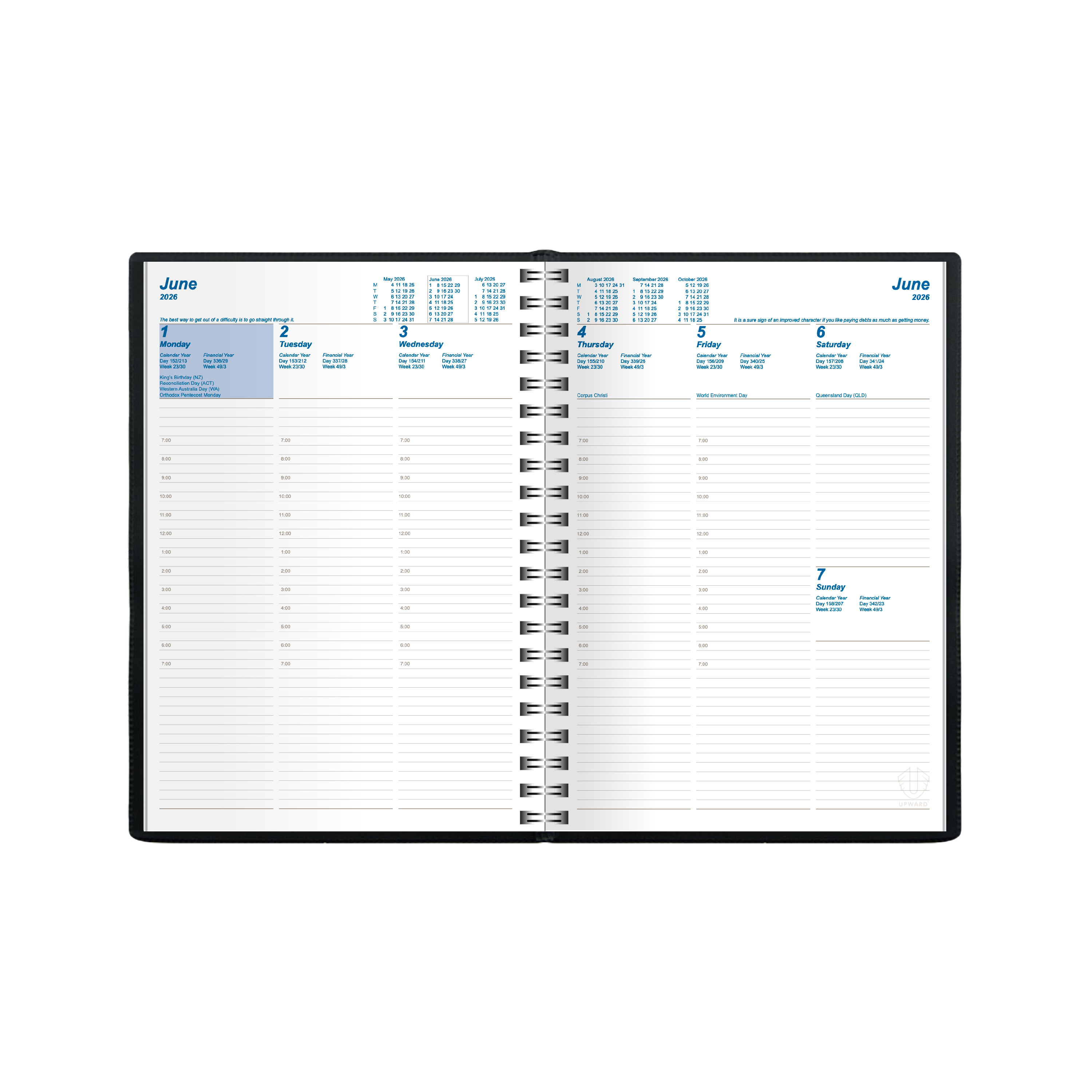 Upward - Superior 8531, 12 Month 2026 Calendar Year Planner, Week to View Diary, B5 Wiro Bound