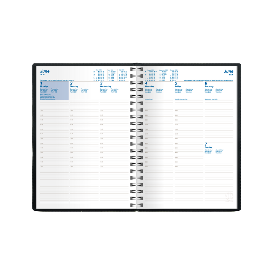 Upward - Superior 8531, 12 Month 2026 Calendar Year Planner, Week to View Diary, B5 Wiro Bound