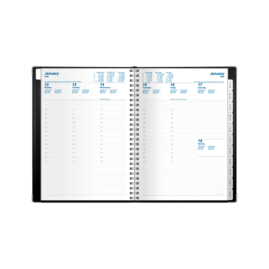 Upward - Deluxe 8542, 12 Month 2026 Calendar Year Planner, Vertical Week to View Diary, B5 Wiro Bound