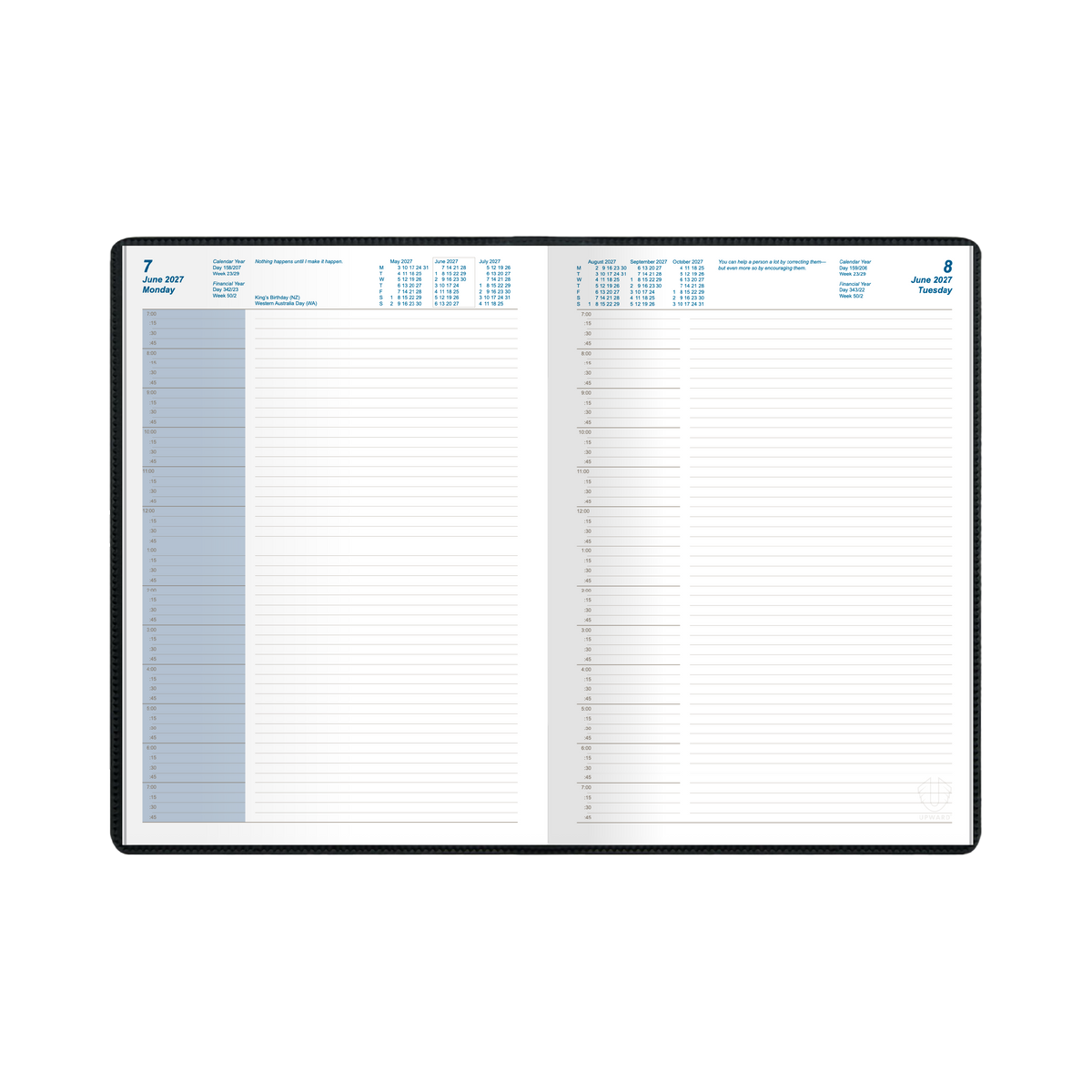 2027 Calendar Year Diary/Planner - 12 Month A4 Day to Page Diary - Case Bound - Upward Standard Range