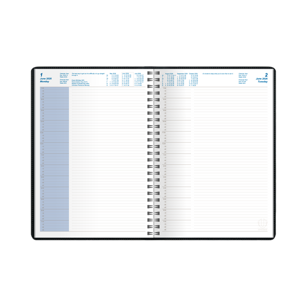 Upward - Superior 9231, 12 Month 2026 Calendar Year Planner, Day to Page Diary, A4 Wiro Bound