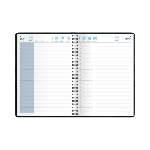2027 Calendar Year Diary/Planner - 12 Month A4 Day to Page Diary - Wiro Bound - Upward Superior Range