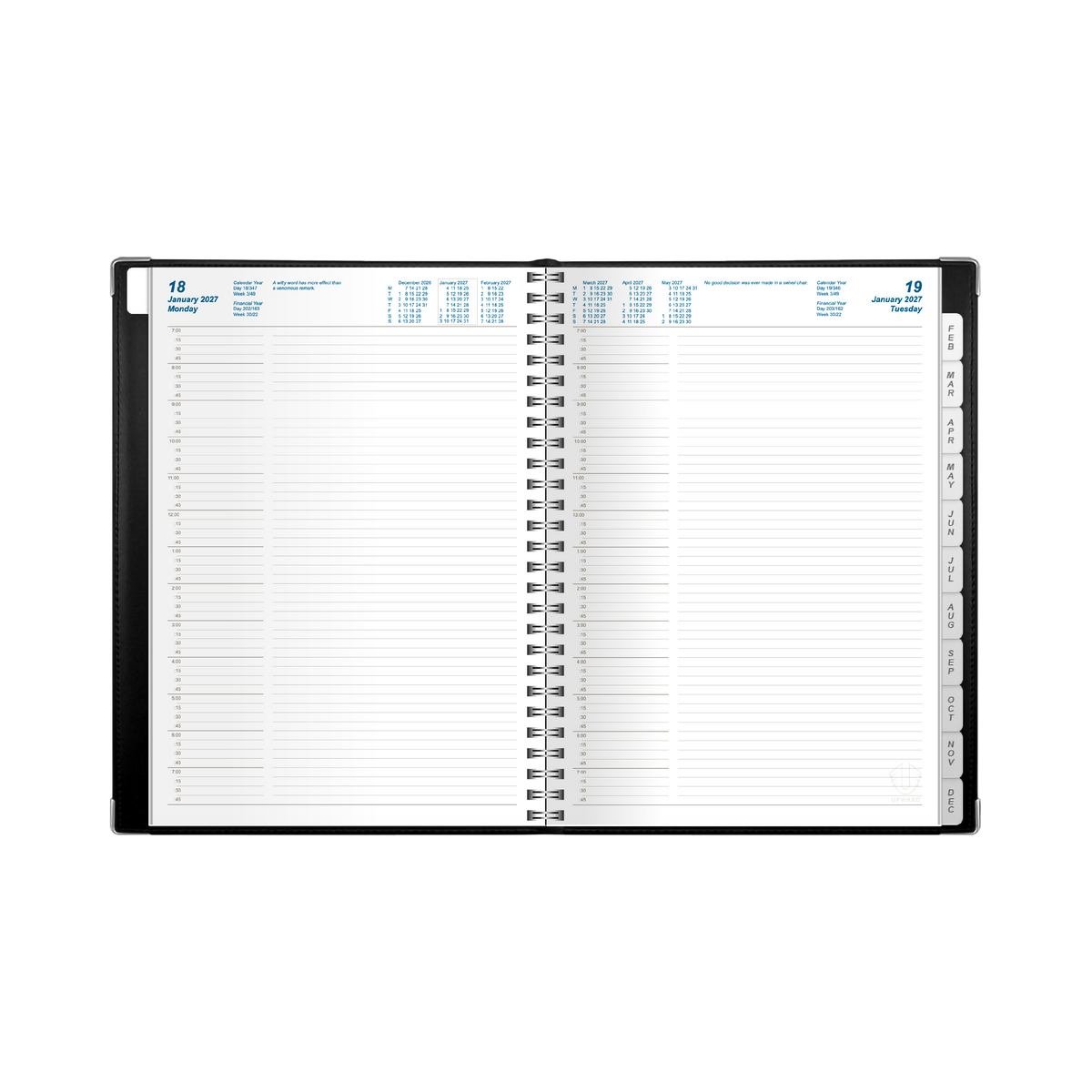 2027 Calendar Year Diary/Planner - 12 Month A4 Day to Page Diary - Wiro Bound - Upward Deluxe Range