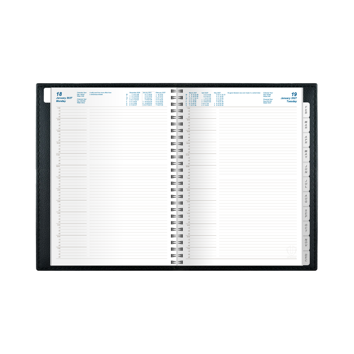 2027 Calendar Year Diary/Planner - 12 Month A4 Day to Page Diary - Wiro Bound - Upward Nobel Range