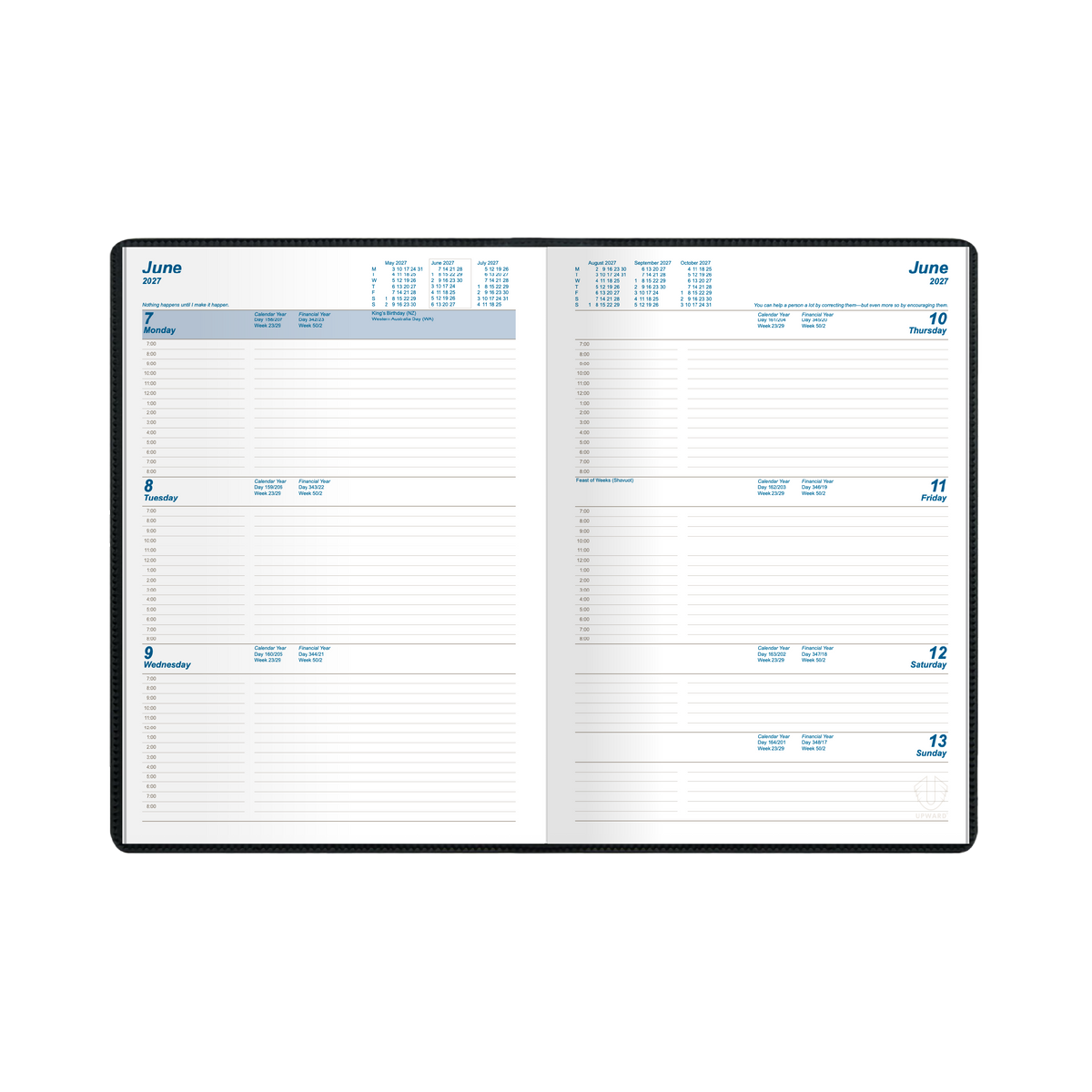 2027 Calendar Year Diary/Planner - 12 Month A4 Week to View Diary - Case Bound - Upward Standard Range