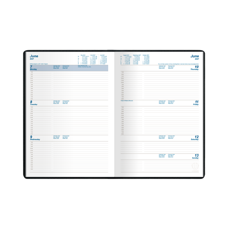 2027 Calendar Year Diary/Planner - 12 Month A4 Week to View Diary - Case Bound - Upward Standard Range