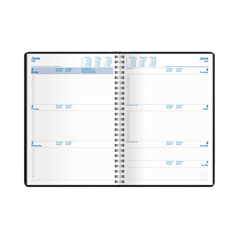 Upward - Superior 9431, 12 Month 2026 Calendar Year Planner, Week to View Diary, A4 Wiro Bound