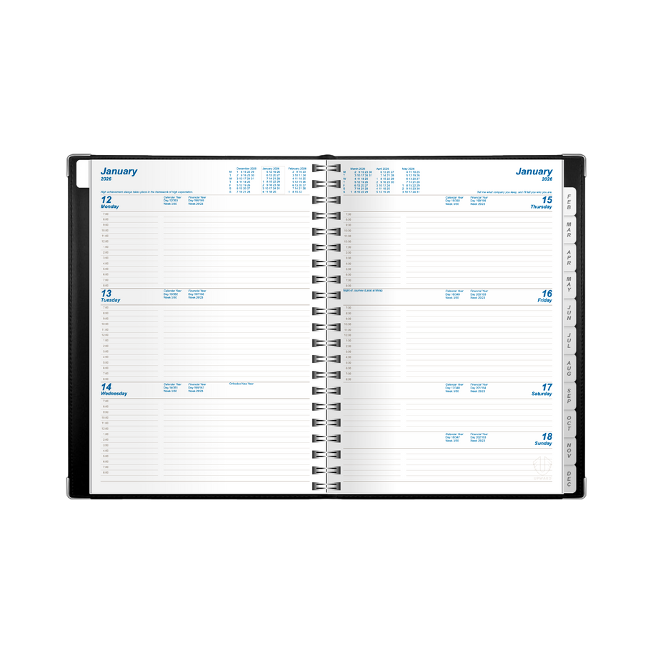 Upward - Deluxe 9442, 12 Month 2026 Calendar Year Planner, Week to View Diary, A4 Wiro Bound
