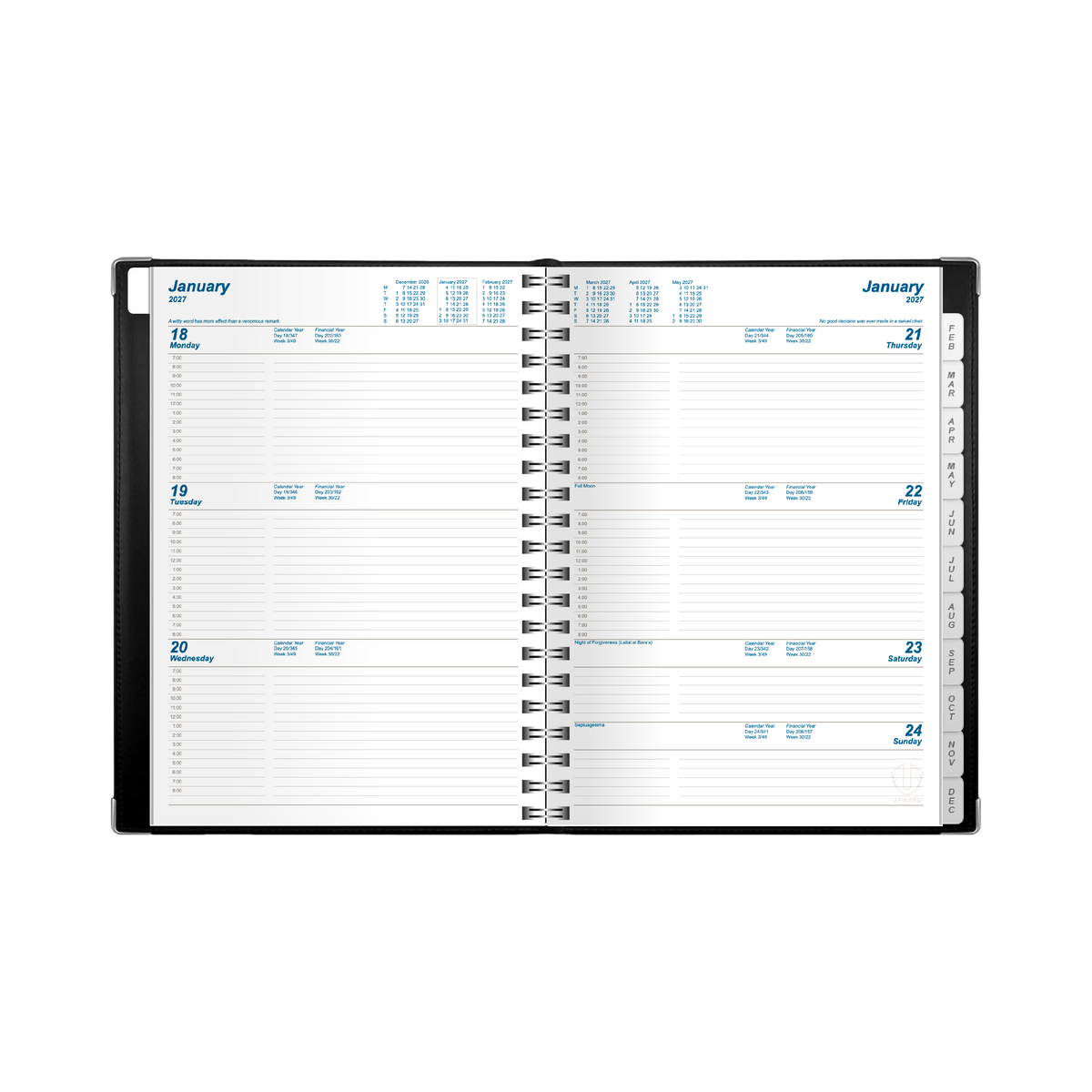 2027 Calendar Year Diary/Planner - 12 Month A4 Week to View Diary - Wiro Bound - Upward Deluxe Range