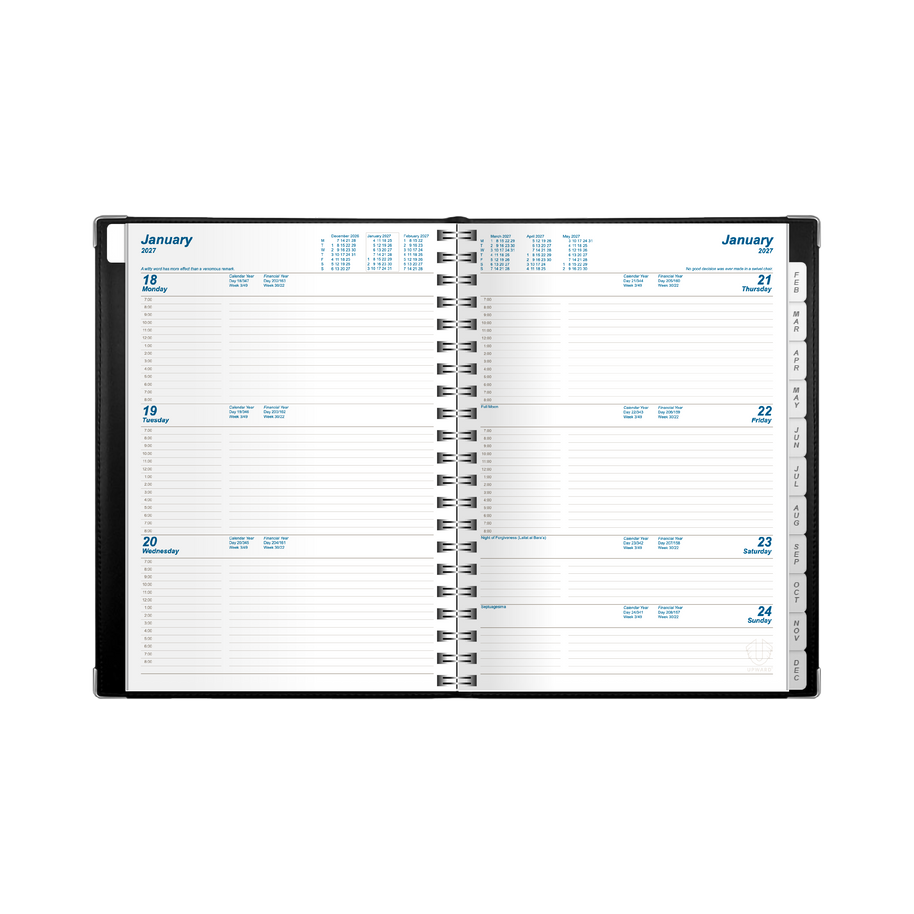 2027 Calendar Year Diary/Planner - 12 Month A4 Week to View Diary - Wiro Bound - Upward Deluxe Range