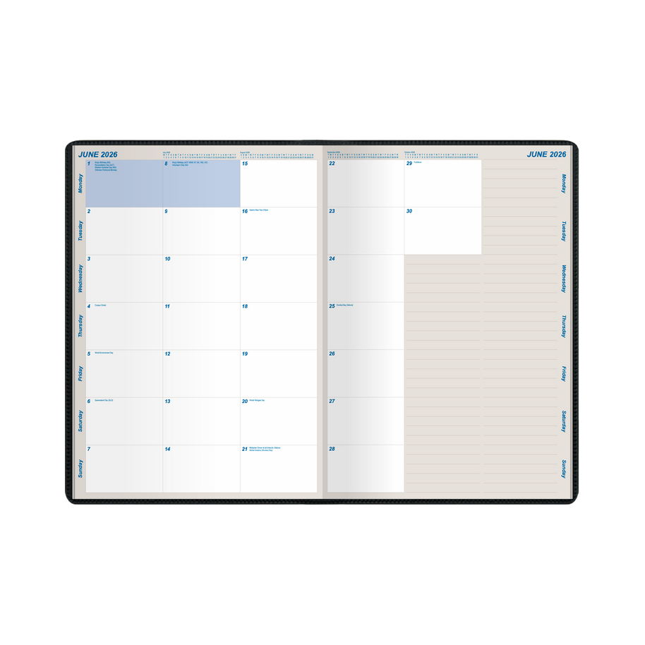Upward - Planner 9751, 12 Month 2026 Calendar Year Planner, Month to View Diary, A4 Case Bound