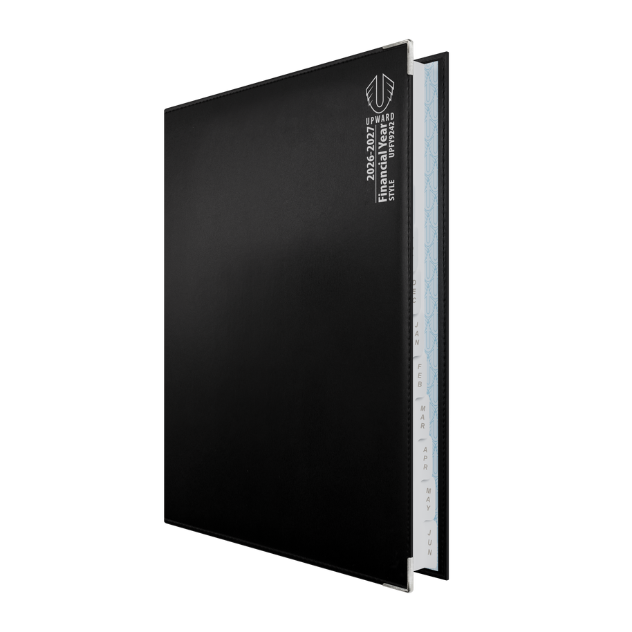 2026-2027 Financial Year Planner - 12 Month A4 Day to Page Diary - Hard Cover Leather Bound - Upward Deluxe Range