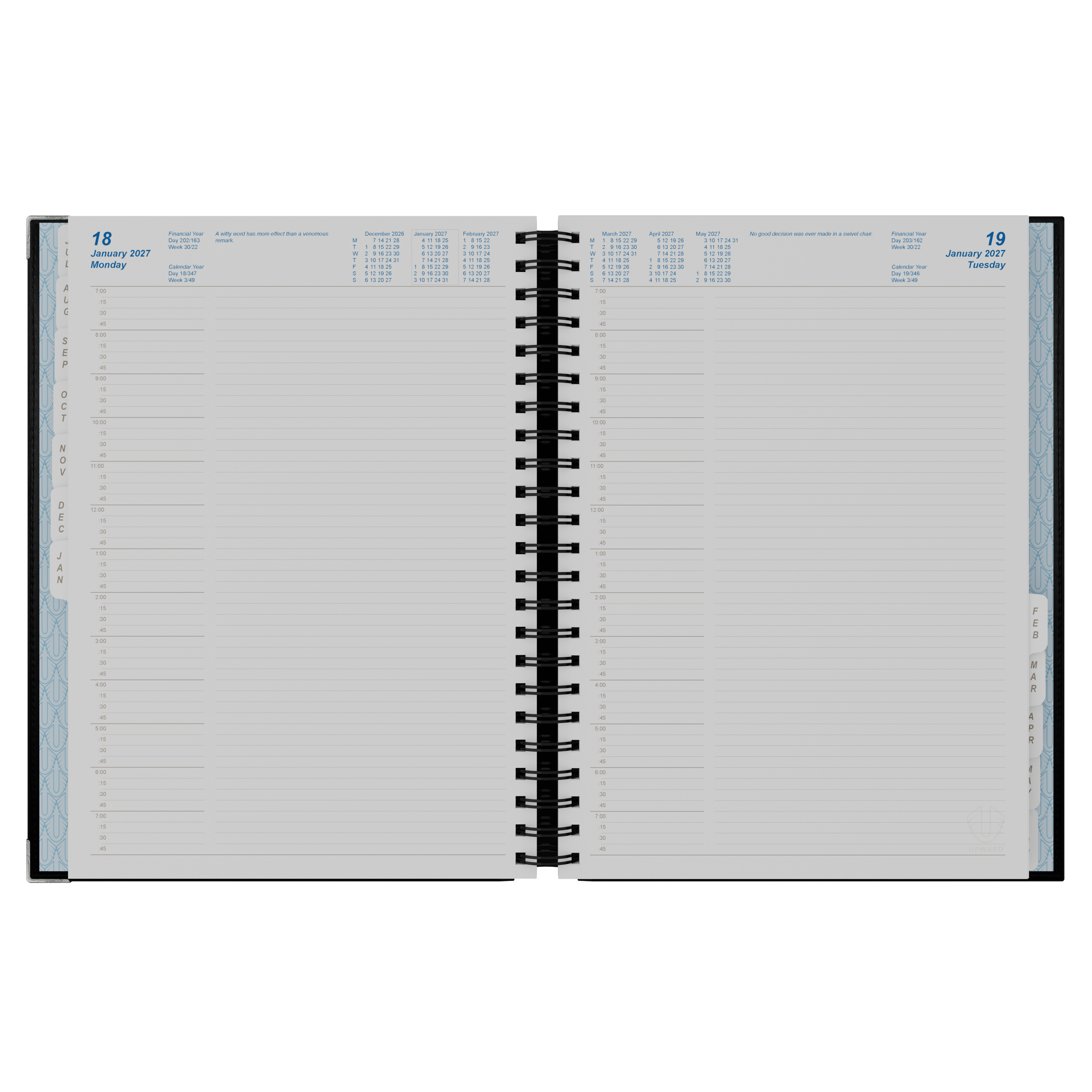 2026-2027 Financial Year Planner - 12 Month A4 Day to Page Diary - Hard Cover Leather Bound - Upward Deluxe Range