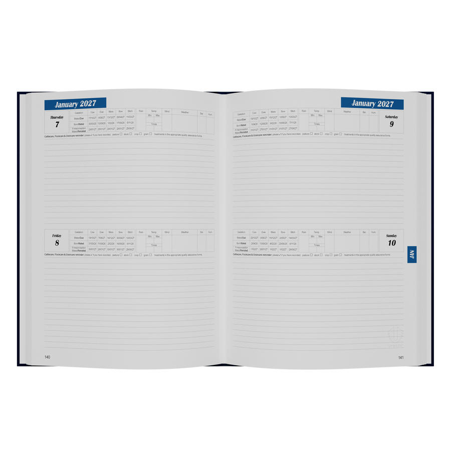 2026-2027 Financial Year Planner - 12 Month 280x210mm 2 Days to a Page Diary - Hard Cover - Upward Rural Management Range