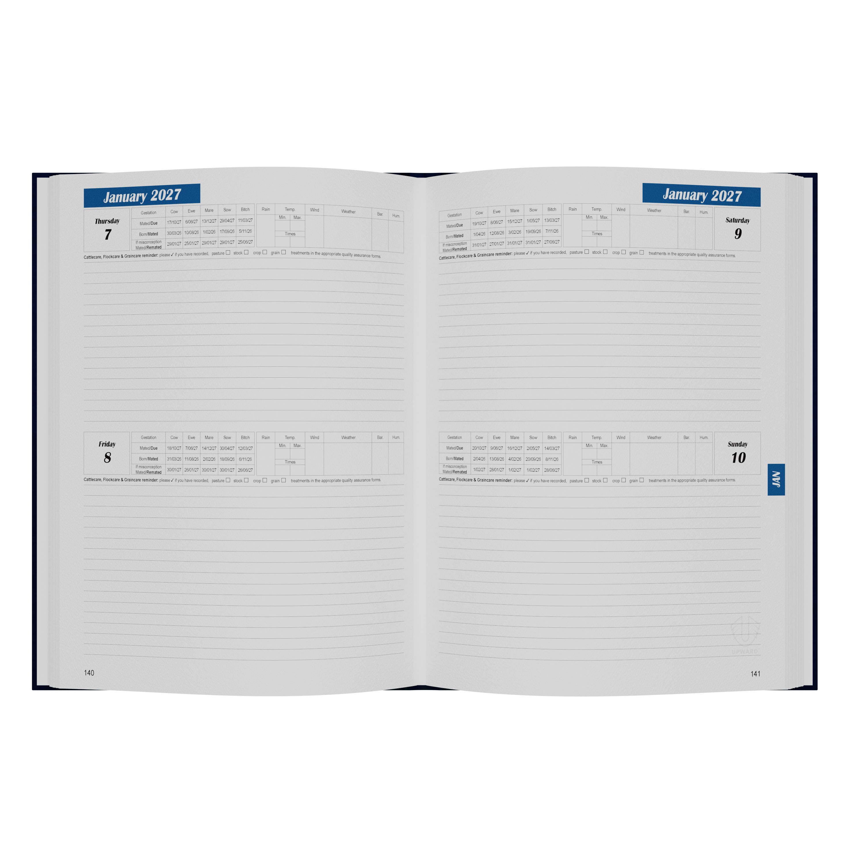 2026-2027 Financial Year Planner - 12 Month 280x210mm 2 Days to a Page Diary - Hard Cover - Upward Rural Management Range