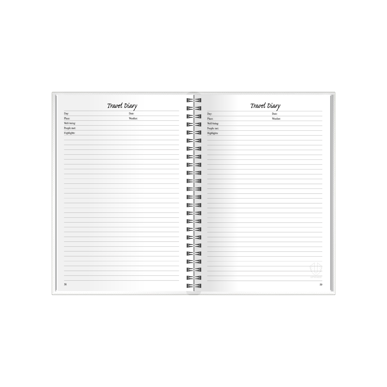 Upward - Travel Diary Planner, Undated, Day to Page, A5 Wiro Bound - Assorted