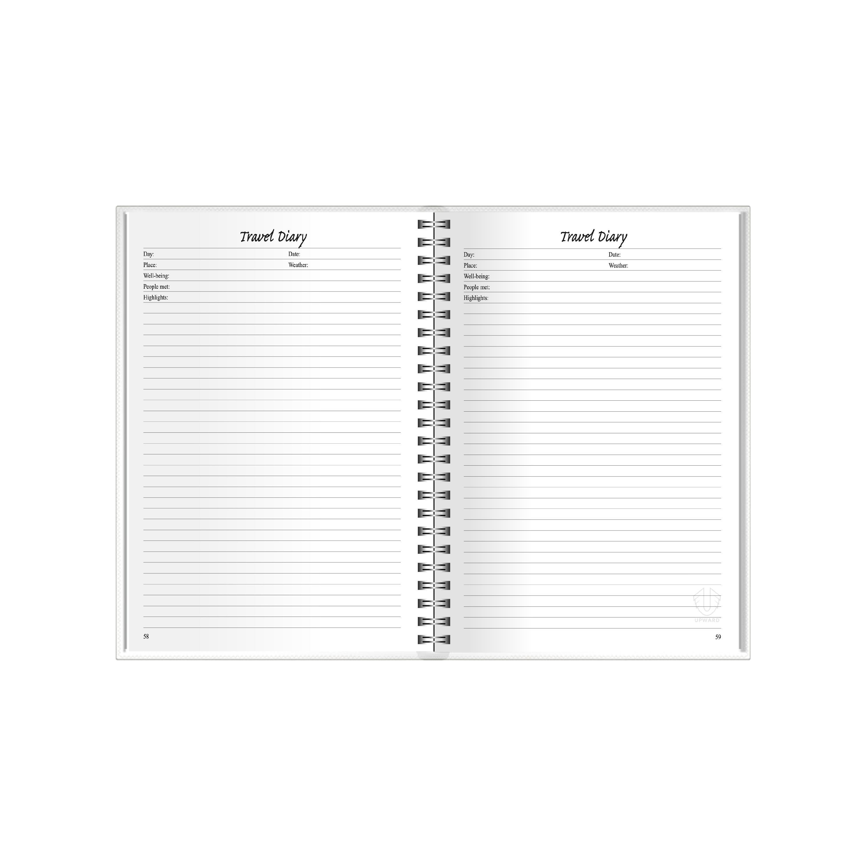Upward - Travel Diary Planner, Undated, Day to Page, A5 Wiro Bound - Assorted