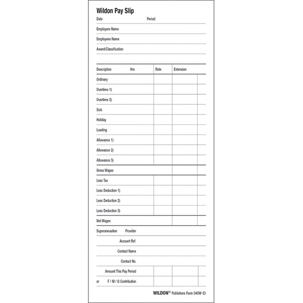 Wildon - Pay Slip Pad 50 Slips, 180x75mm Soft Cover