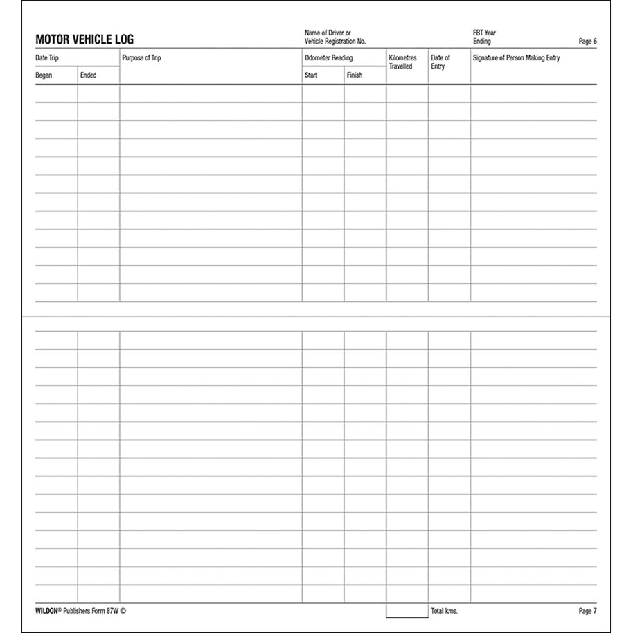 Wildon - Vehicle Log Book, 210x105mm Landscape Soft Cover
