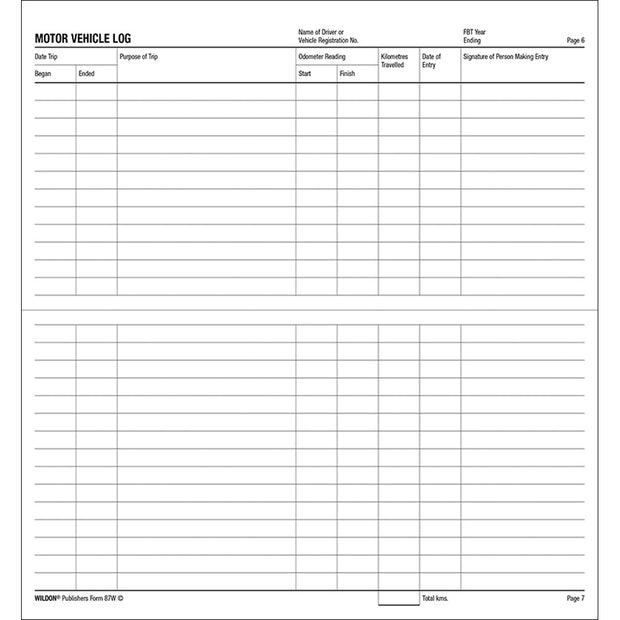 Wildon - Vehicle Log Book, 210x105mm Landscape Soft Cover