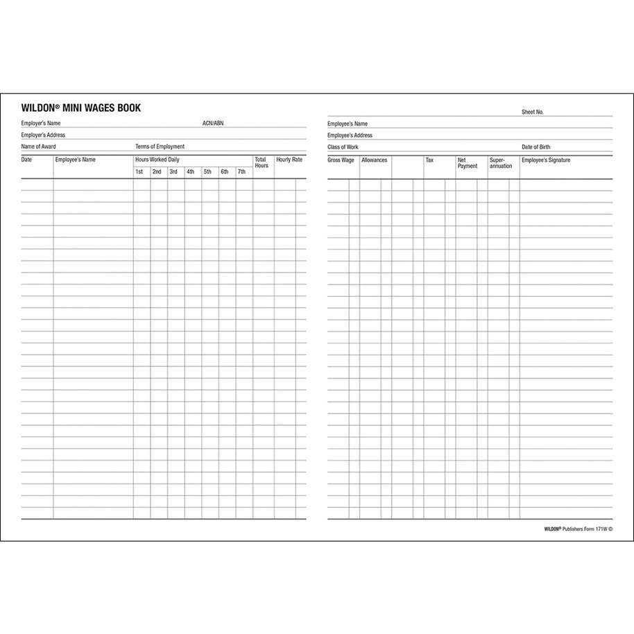 Wildon - Mini Wages Book 25 Page, A5 Soft Cover