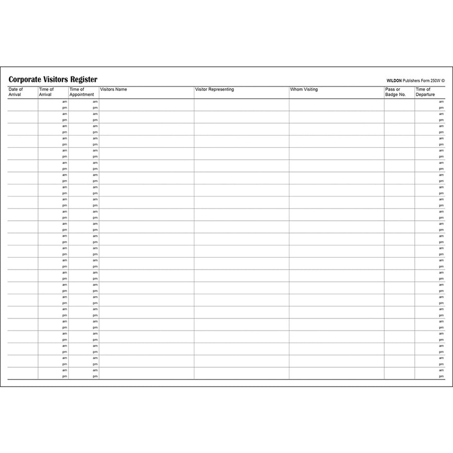 Wildon - Corporate Visitors Register 56 Leaves, A4 Landscape Hard Cover