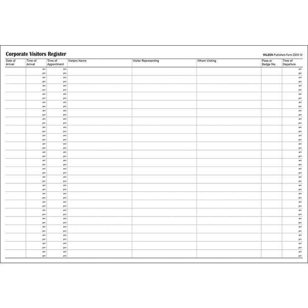 Wildon - Corporate Visitors Register 56 Leaves, A4 Landscape Hard Cover