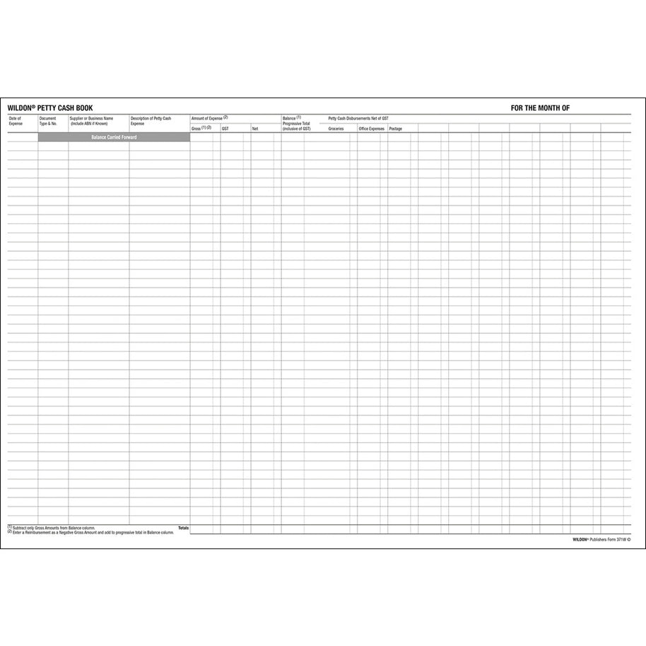 Wildon - Petty Cash Book And Disbursements 56 Page, A4 Soft Cover
