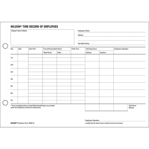 Wildon - Time Sheet (loose) 52 Sheets, A5 Landscape