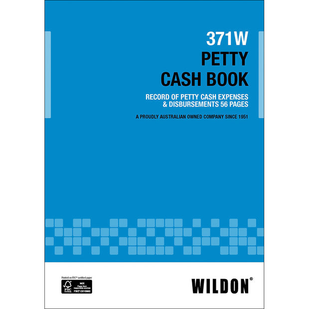 Wildon - Petty Cash Book And Disbursements 56 Page, A4 Soft Cover - Blue