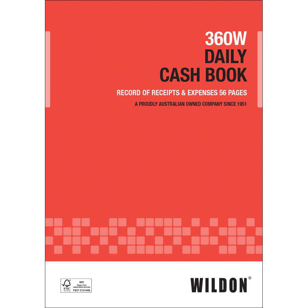 Wildon - Daily Cash Book 56 Page 56 Page, A4 Soft Cover - Red