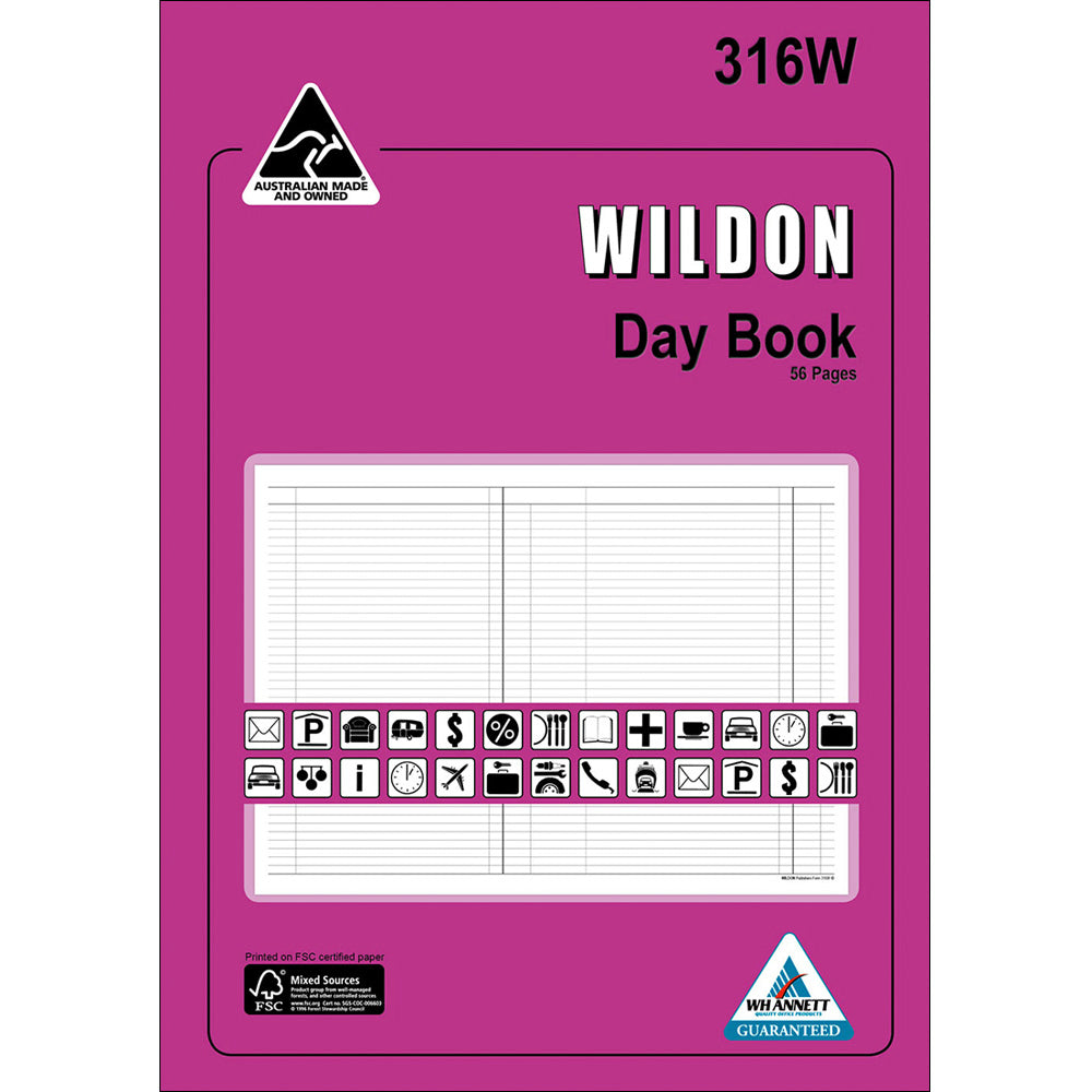 Wildon - Day Book 56 Page, A4 Soft Cover - Purple