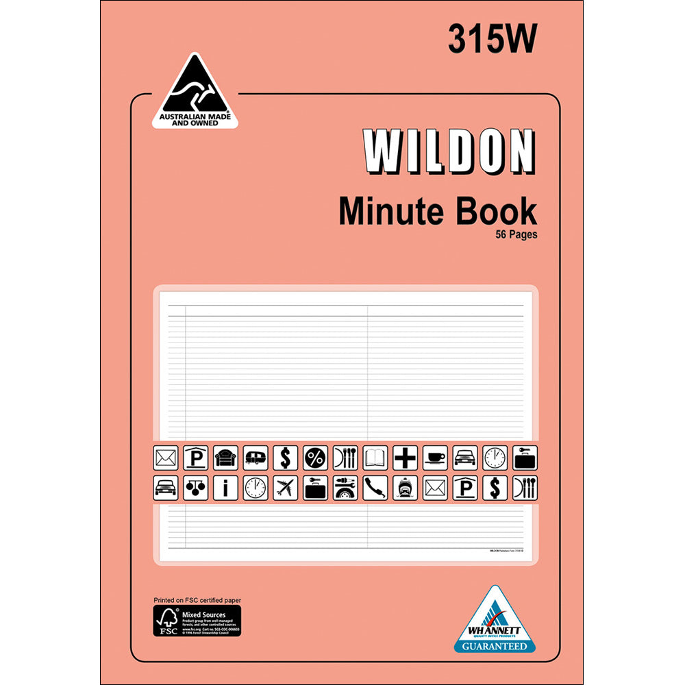 Wildon - Minute Book 56 Page, A4 Soft Cover - Peach