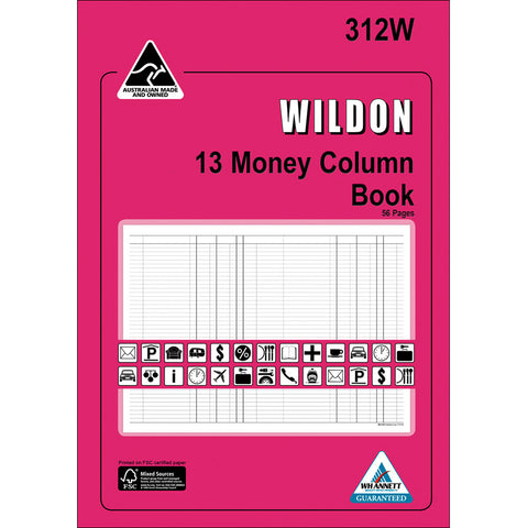 Wildon - 13 Money Column Book 56 Page, A4 Soft Cover - Pink