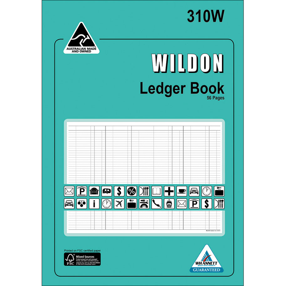 Wildon - Ledger Book 56 Page 56 Page, A4 Soft Cover - Green