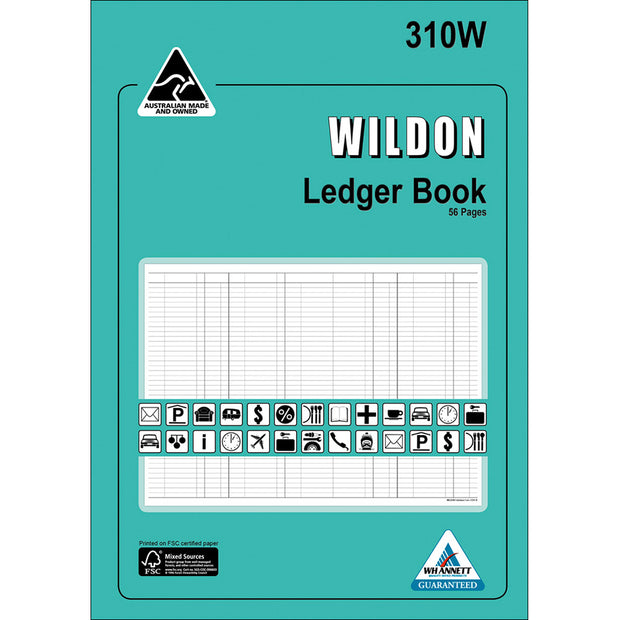 Wildon - Ledger Book 56 Page 56 Page, A4 Soft Cover - Green