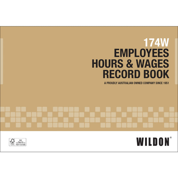 Wildon - Hours And Wages Book 54 Page, A4 Landscape Soft Cover - Brown