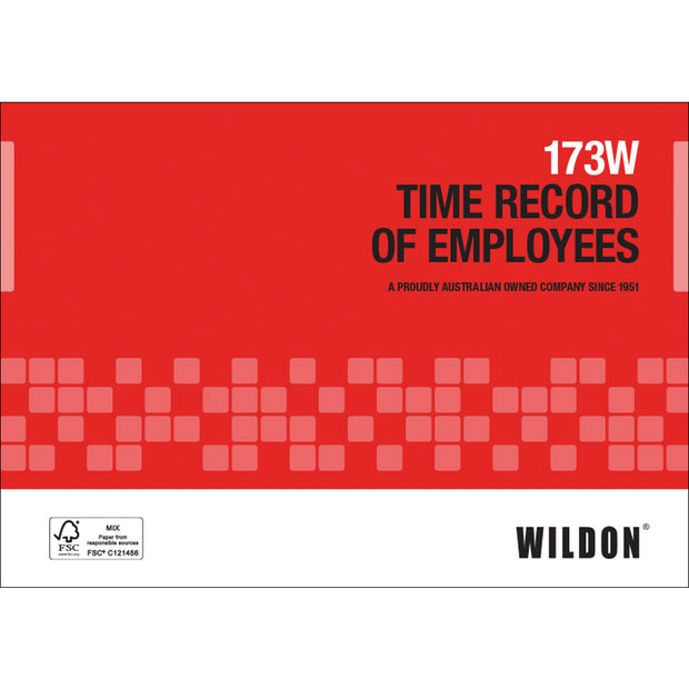 Wildon - Time Record Of Employees 52 Forms, A5 Landscape Soft Cover - Red